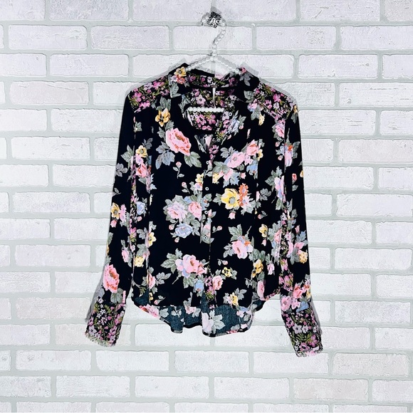 Free People Hold on to Me Black Floral Button Down Shirt Size XS - Picture 4 of 11